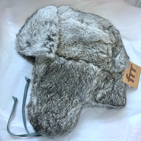 Gray Rabbit Fur Trapper Hat - Picture 2 of 15